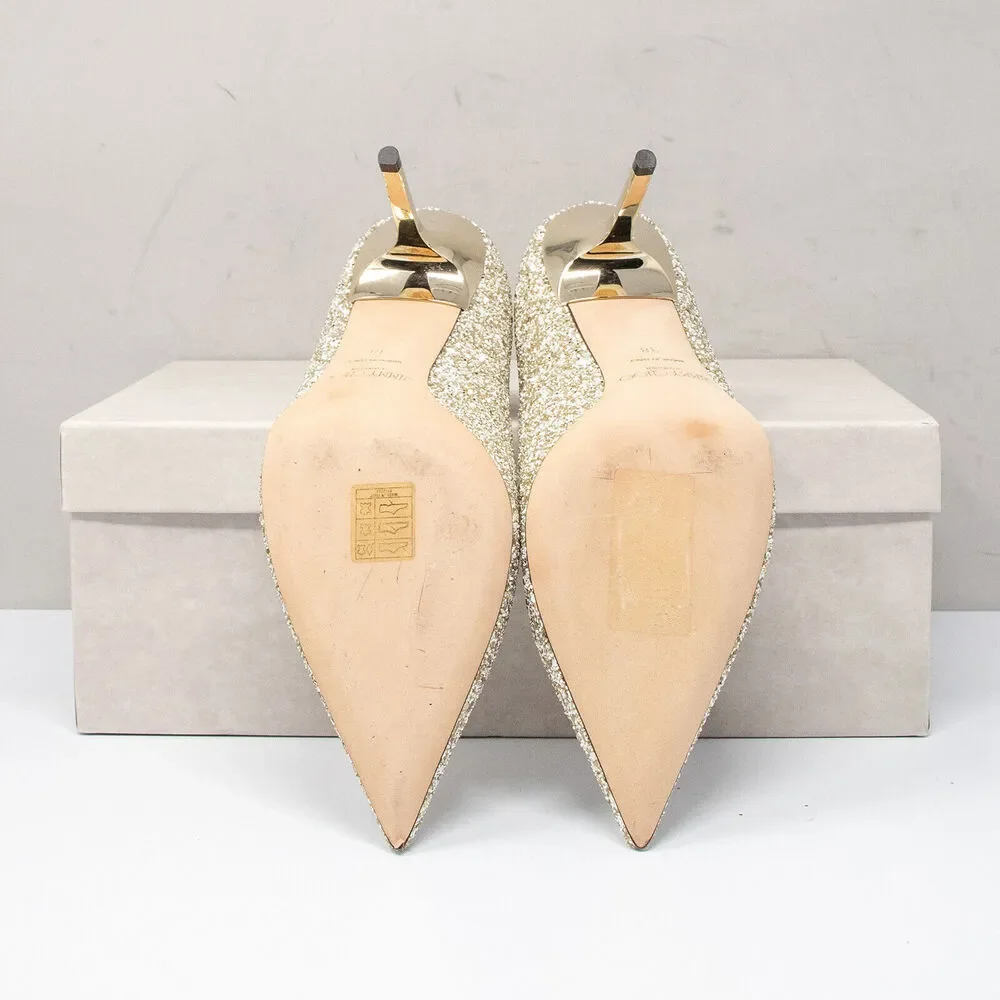 Jimmy Choo Gold Glitter Pointed-Toe Heels - Picture 4 of 8